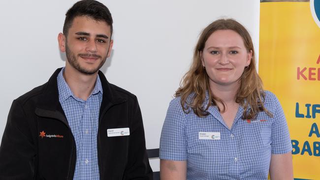 David Bechara and Kristen Romero get ready for a historic day working at Wentworthville Swimming Centre. Picture: Monique Harmer