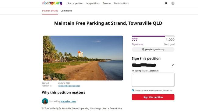 A Change. Org petition in protest of the Townsville City Council's decision to install parking meters at The Strand.