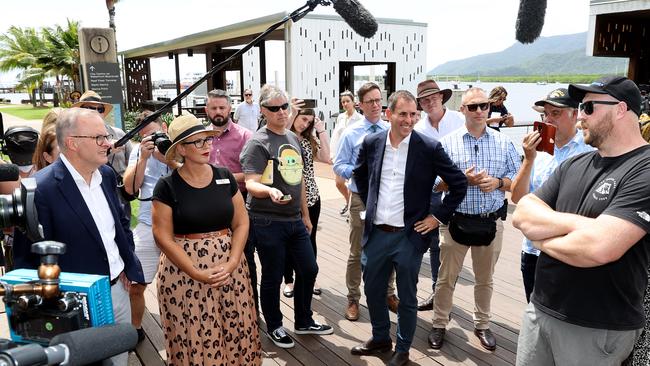 Labor leader Anthony Albanese fields a question from Jason, 40, of Melbourne, who asked him what he plans to do about the casualisation of the work force during his visit to Cairns. Picture: Toby Zerna