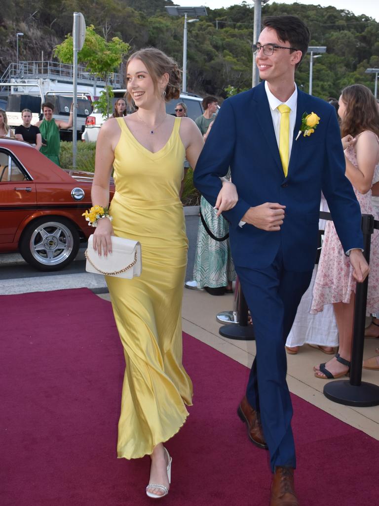 Abbie O'Sheehy and Riley Stuchbree at the Proserpine State High School formal at Shute Harbour Marine Terminal on November 15, 2023. Photo: Zoe Devenport