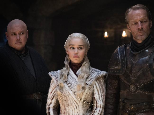 Staying alive? Conleth Hill as Varys, Emilia Clarke as Daenerys Targaryen and Iain Glen as Jorah Mormont in Game of Thrones. Picture: HBO 