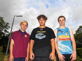 EXCITED: Wide Bay rugby league representatives  Liam Bayldon,  Kahn Sutherland and  Bodie Torr are off to Ipswich next month. Picture: Troy Jegers