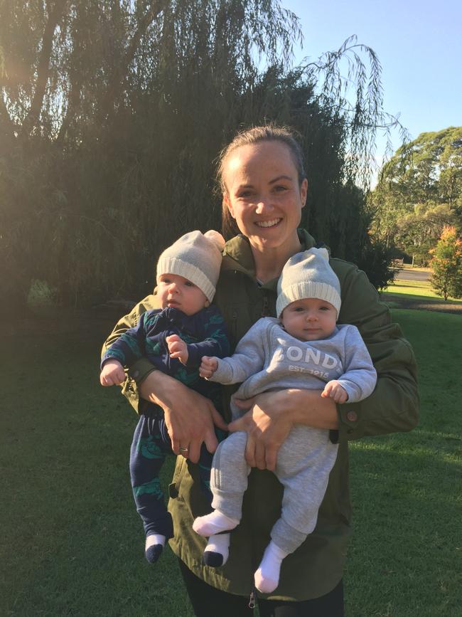 Proud mum Daisy Pearce with her twins, Sylvie and Roy.