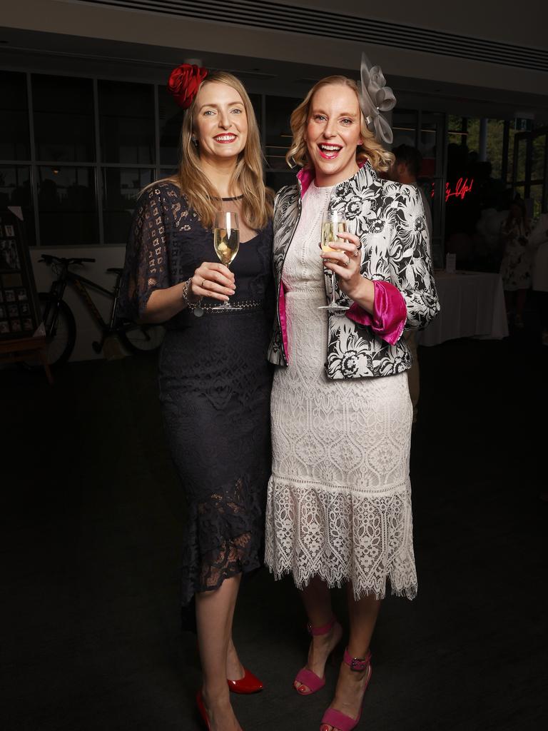 Sarah Thomas and Emma Hope. Melbourne Cup event at Franklin Wharf as a fundraiser for charity Variety. Picture: Nikki Davis-Jones