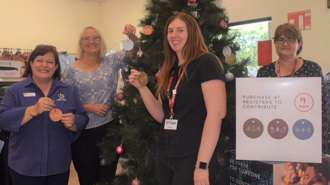 GIVING THE GIFT OF CHRISTMAS: Tanya Errey and Councillor Kaye Maguire with Annalise Booth and Karyn Newman from the Target Country store in Chinchilla which is just one of the hundreds of Target stores helping raise money for struggling Australian families this year.