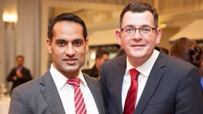 Assistant secretary of the Labor Party’s Tarneit branch Jasvinder Sidhu with Daniel Andrews. Picture: Facebook