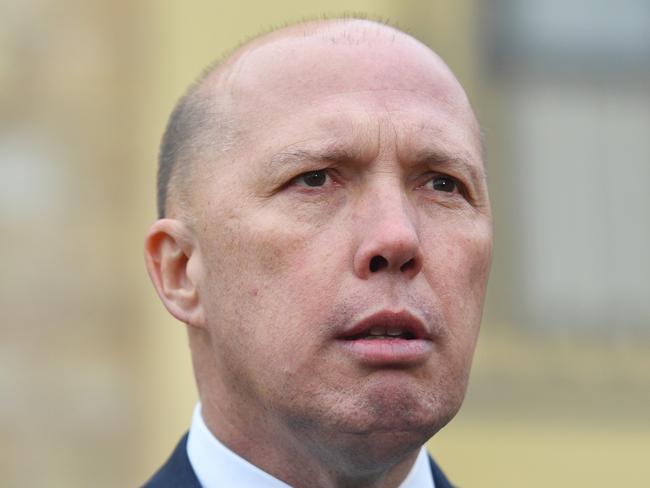 Minister for Immigration Peter Dutton speaks to the media at Mt Lofty House in Crafers, Adelaide, Tuesday, July 24, 2018. Peter Dutton is with Georgina Downer campaigning in the lead up to the Mayo By-election on Saturday. (AAP Image/David Mariuz) NO ARCHIVING