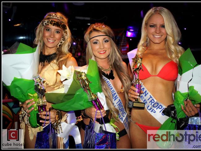 Celebrating success in the final of the Miss Hawaiian Tropic modelling competition at Toowoomba's Cube Hotel are (from left) Tara Kelly, Tiffehnie Vos and Tereza Tomasova. Supplied by Cube Hotel. December 2012