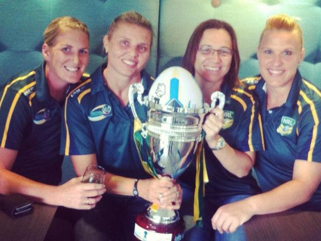 Current Queensland captain Ali Brigginshaw (left) after the Jillaroos with the Women’s Rugby League World Cup in 2013. Picture: Supplied