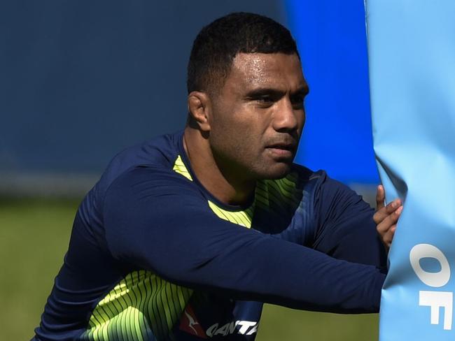 Australia's number 8 Wycliff Palu attends an Australia team training session on September 18, 2015, at the University of Bath, south west England, five days before their first Rugby World Cup 2015 match against Fiji. AFP PHOTO / MARTIN BUREAU RESTRICTED FOR EDITORIAL USE