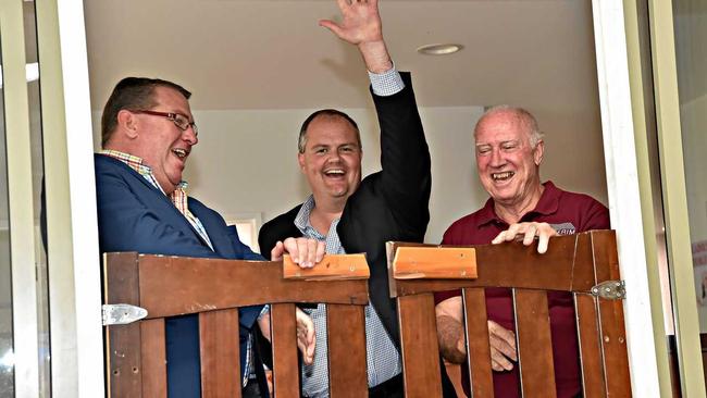 OPEN FOR BUSINESS: Assistant Minister for Roads and Transport Scott Buchholz, Member for Fairfax Ted O'Brien and Buderim Men's Shed President Barry Cheales officially open Buderim Men's Shed. Picture: Warren Lynam