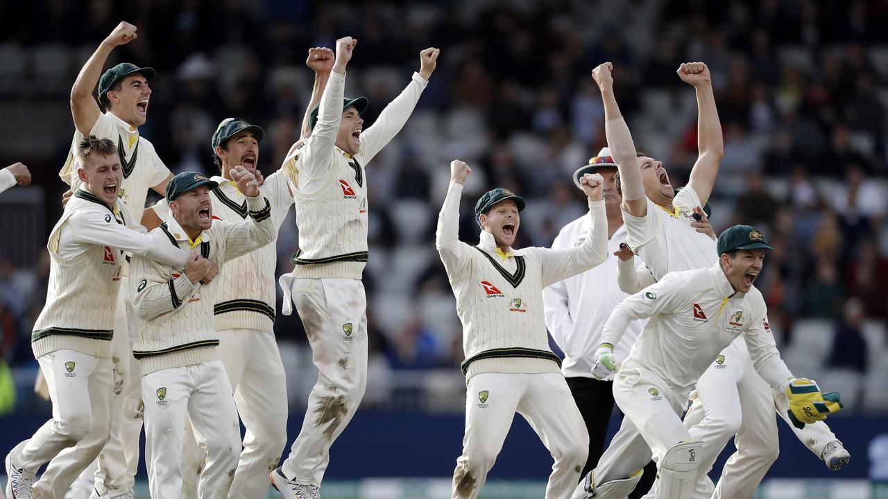 The Aussies erupt after claiming the Ashes in 2019. Picture: Ryan Pierse/Getty Images