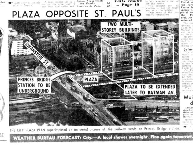 Gas and Fuel Towers building plans from the Herald Sun in 1963. Picture: HWT Archive.