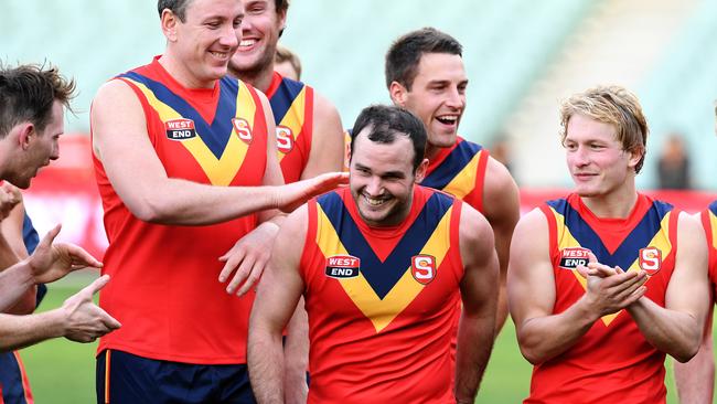 South Australian captain Zane Kirkwood collects the Fos Williams Medal in the 2016 game against the VFL. Picture: Tom Huntley