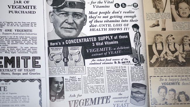 An old Vegemite advert promoting the vitamins in the spread. Picture: Getty Images