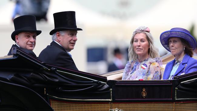 Peter V'landys (left) was in the fourth carriage with wife Philippa (second from right) and Mr and Mrs David Bowes-Lyon. Picture: Alex Livesey/Getty Images