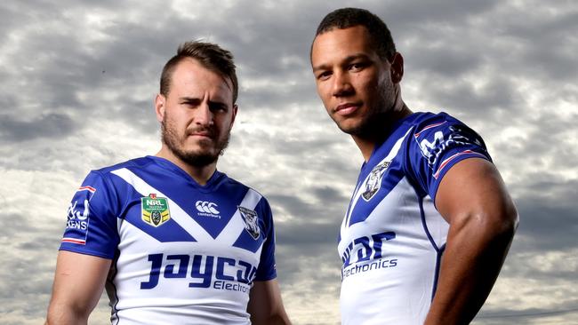 DO NOT USE WITHOUT PERMISSION FROM TIM MORRISEY ( FOR USE IN FINALS ) Josh Reynolds and Moses Mbye portrait at Belmore Sports Ground , Belmore . Picture : Gregg Porteous