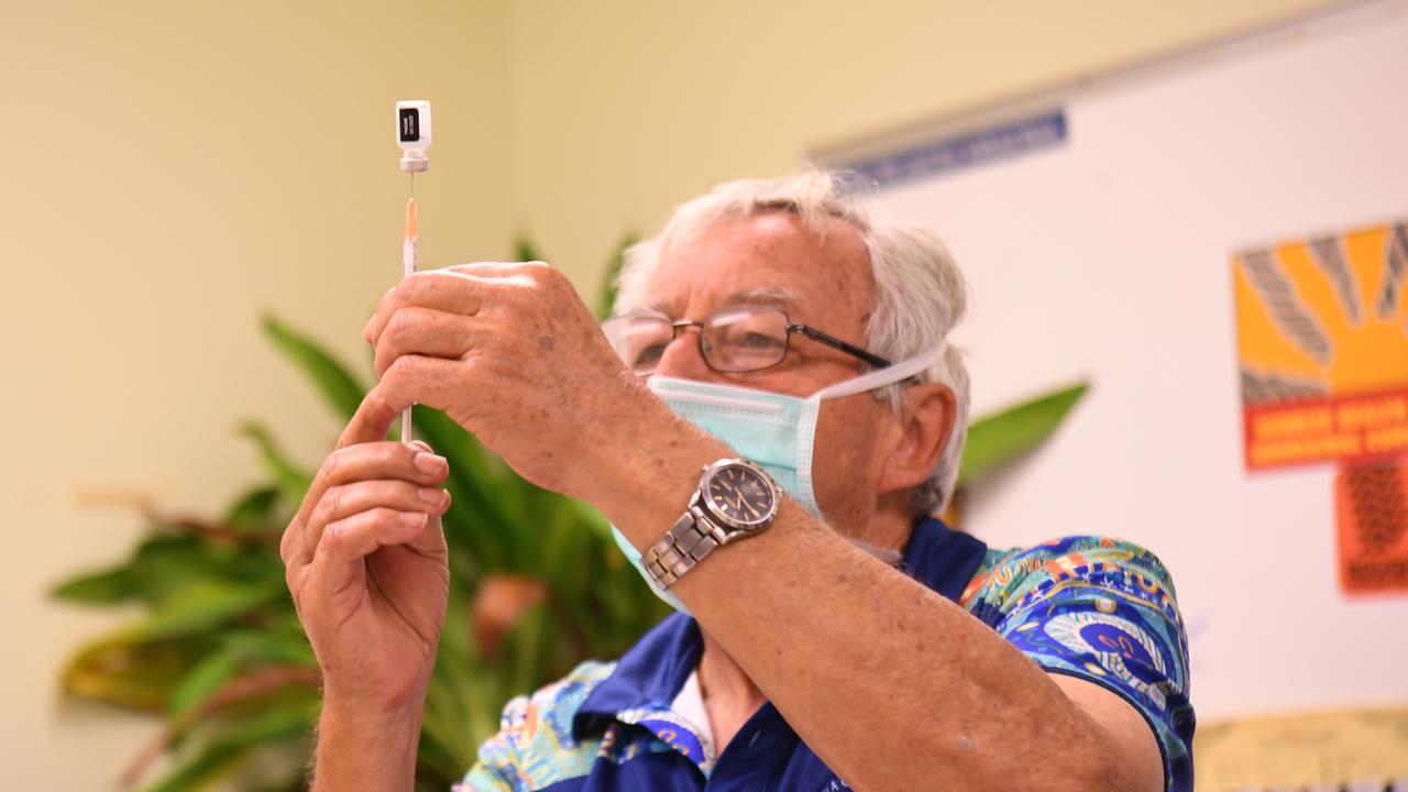 Nurse Peter Westawood draws up a Covid-19 vaccination during the pandemic as he attempted to vaccinate the whole community. Picture: (A)manda Parkinson