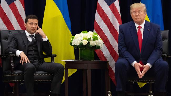 Ukrainian President Volodymyr Zelensky<span id="U7316424451635zD" style="letter-spacing:-0.015em;"> believes the Ukraine war ‘will end sooner’ when Trump returns, but on what terms? Zelensky looks on during a meeting in New York in 2019 on the sidelines of the United Nations General Assembly when Trump was president. Picture: Saul Loeb / AFP</span>