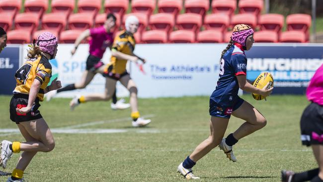 Mia Byrnes on the move for Western Clydesdales against Sunshine Coast Falcons. Picture: Kevin Farmer