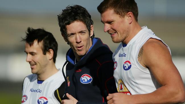 Robert Murphy has a laugh with Jack Redpath at training. Picture: Colleen Petch