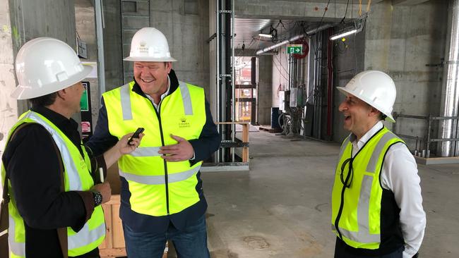 James Packer visits during the construction of the Barangaroo complex.