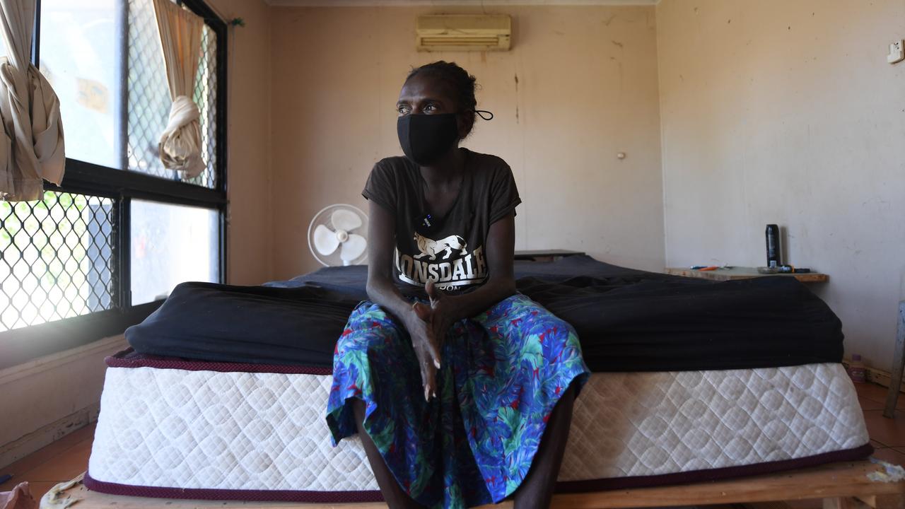 Coralie Moore sits on the end of her bed in the house she has abandoned because it was making her more unwell. Picture: (A)manda Parkinson