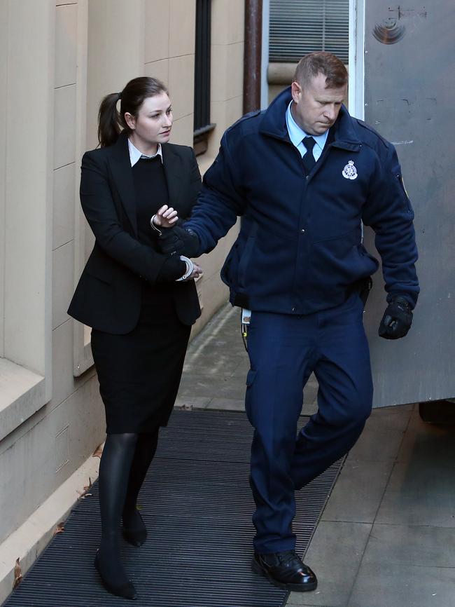 Harriet Wran leaving King St Court yesterday. Picture: Richard Dobson