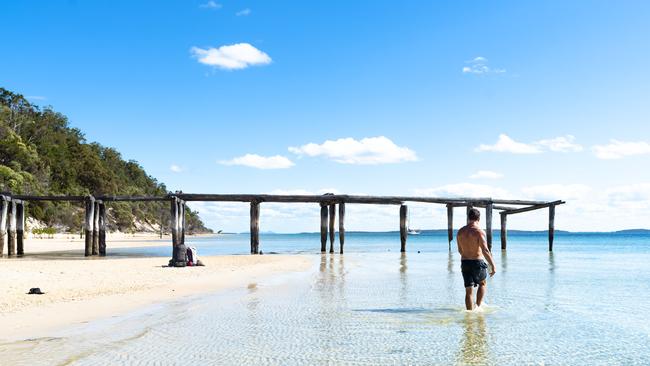 The remnants of McKenzies Jetty on Fraser Island. Picture: TEQ