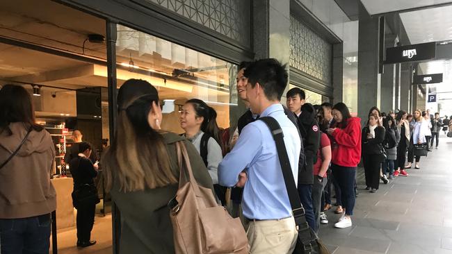 Join the queue: Lune Croissanterie opened its doors in Melbourne's CBD this morning. Picture: Georgie Moore.