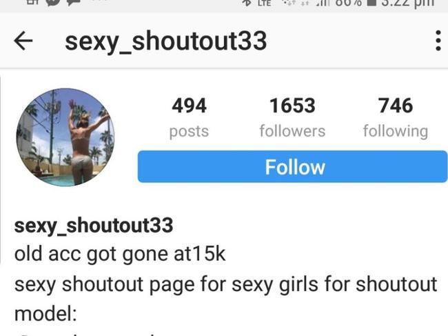 The sexy_shoutout33 page reached out to a young Australian girl. Picture: Instagram/ Supplied