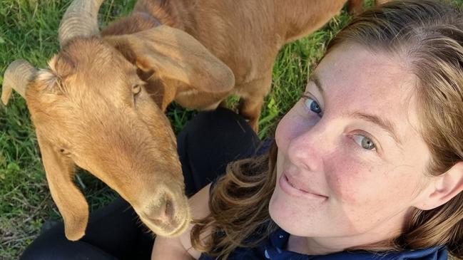 Animal Rights and Rescue Group's Lani Moore with Whisper, the goat, who has come into temporary care. Picture: supplied