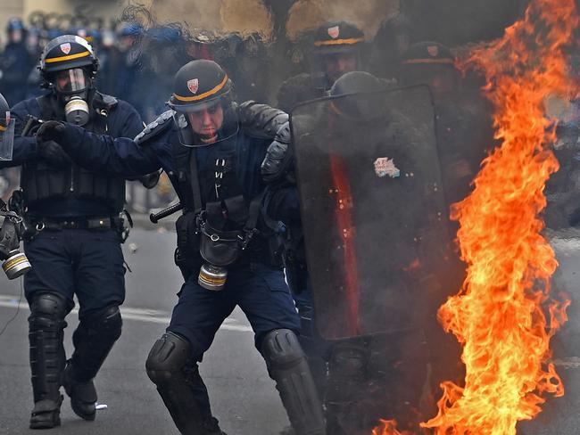 Police were injured after the march took a violent turn. Picture: Jeff J Mitchell/Getty Images