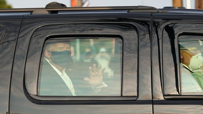 Donald Trump thanks his supporters outside the Walter Reed Medical Centre in Bethesda, Maryland, on Monday. Picture: AFP