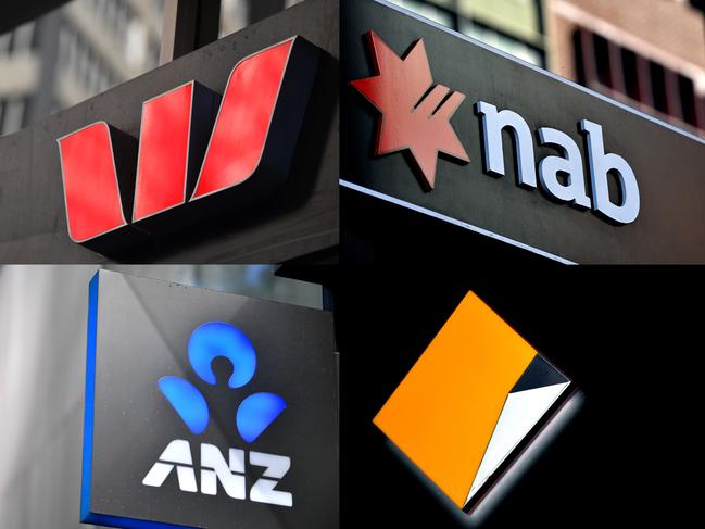 A composite image of signage of Australia's 'big four' banks ANZ, Westpac, the Commonwealth Bank (CBA) and the National Australia Bank (NAB) signage in Sydney, Saturday, May 5, 2018. (AAP Image/Joel Carrett) NO ARCHIVING