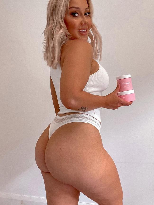 The products – which include a lotion, mask and cleanser – are designed to treat break outs and cellulite. Picture: Instagram/TheBootyCo