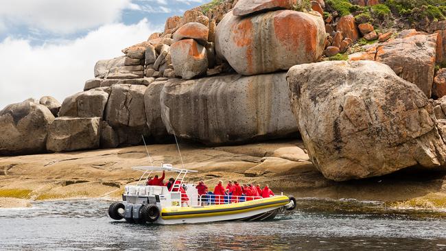 Transport for the tour is an amphibious vehicle that can get guests up close to the rock formations.