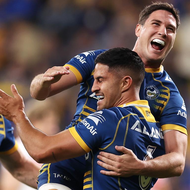 A case can be made for both Parramatta halves Dylan Brown and Mitchell Moses. Picture: Mark Kolbe/Getty Images