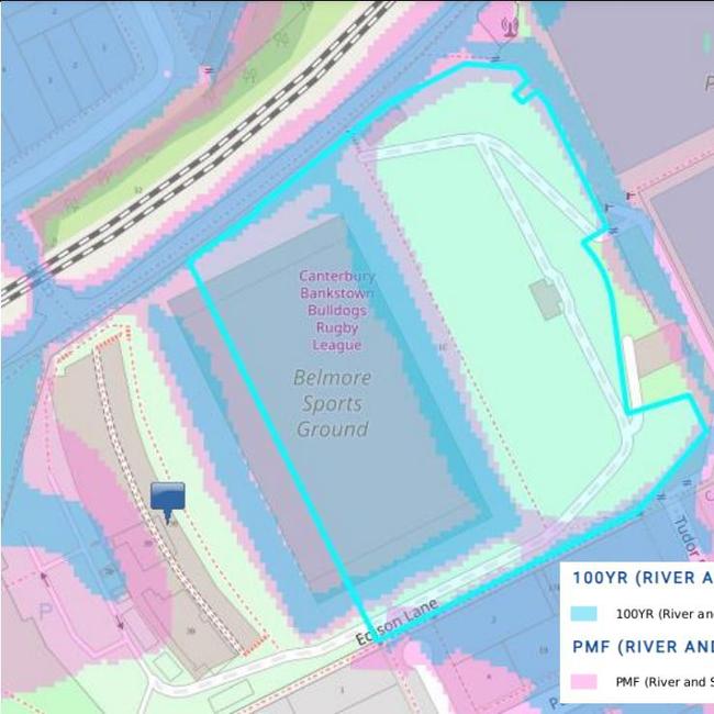 A council flood map of Belmore Sports Ground.