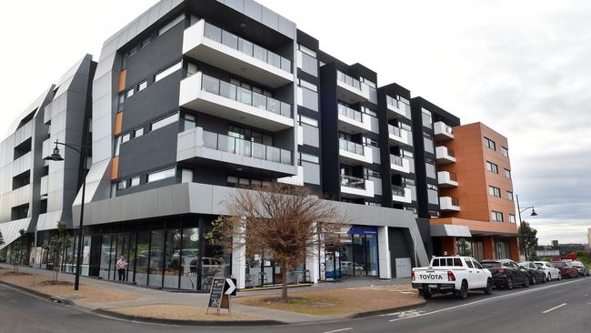 The Ariele Apartments in Maribyrnong, where four residents tested positive. Picture: NCA NewsWire/Nicki Connolly