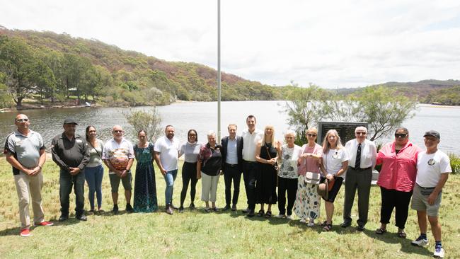 Heritage Minister, James Griffin and Northern Beaches Mayor Michael Regan, with representatives of community and Aboriginal groups at the announcement on Friday that the Manly Warringah War Memorial Park had been added to the State Heritage Register. Picture: Tim Pascoe