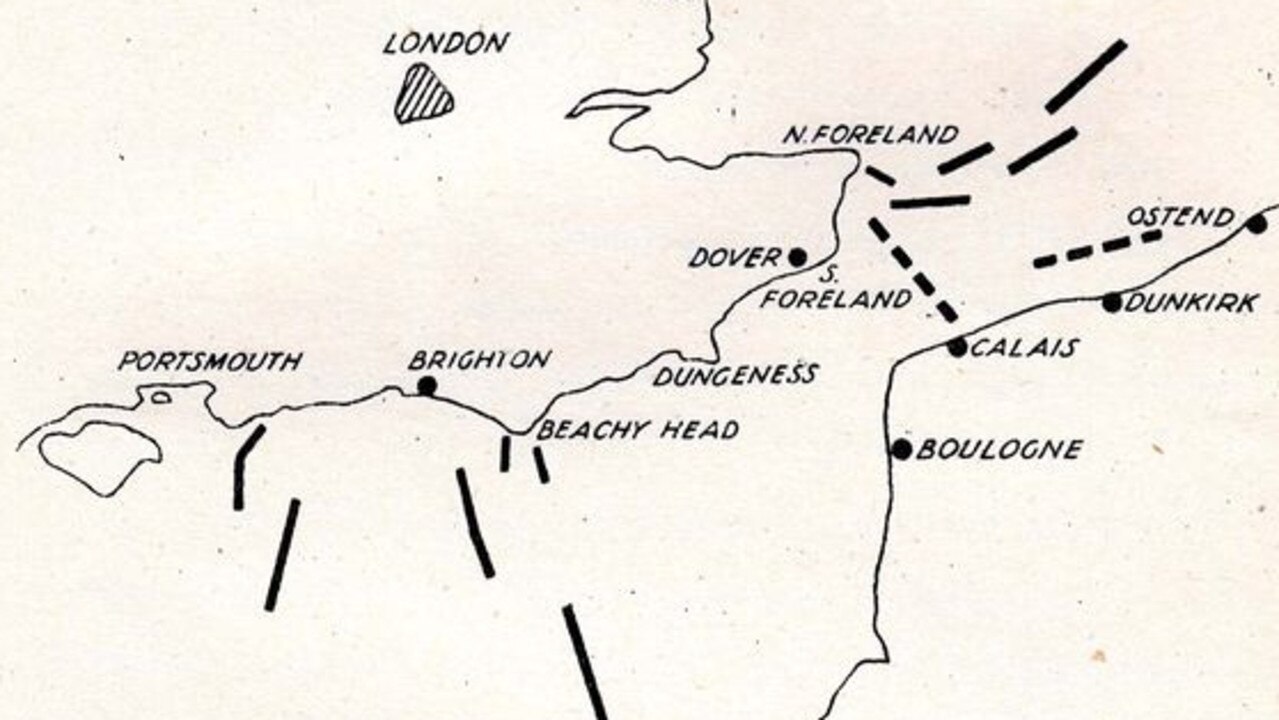 Hitler’s planned invasion points into England, from the dossier being auctioned off. Picture: BNPS