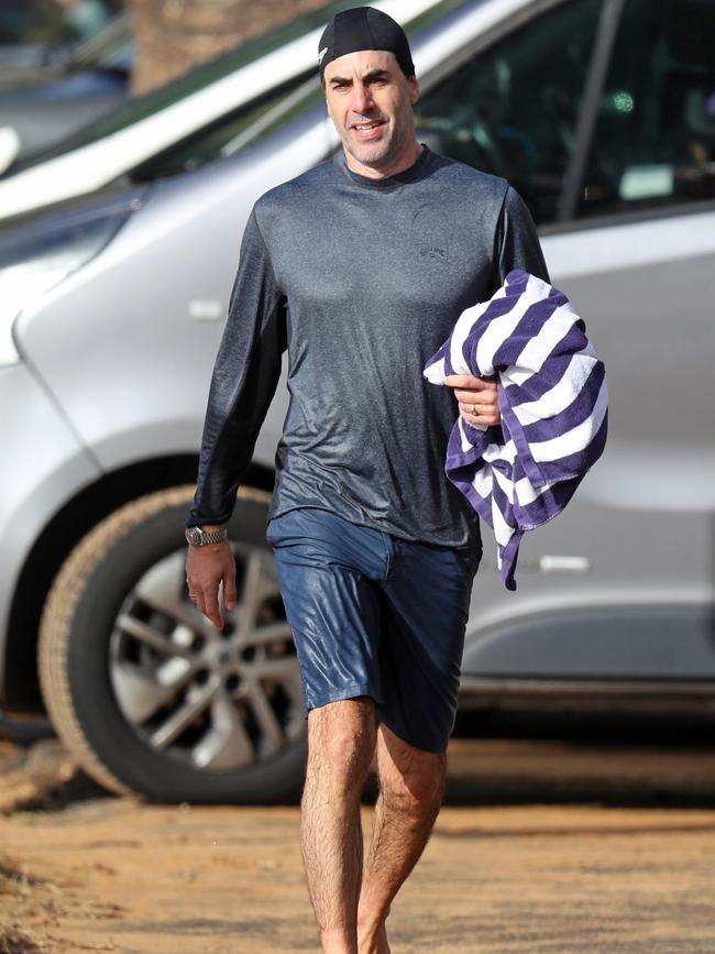 Sacha Baron Cohen after a morning dip at Whale Beach. Picture: Backgrid