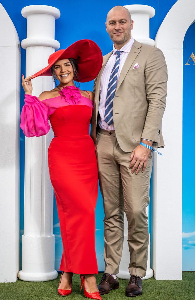 Olympia and Thomas Bellchambers at the Caulfield Cup. Picture: Jake Nowakowski