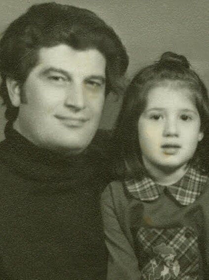 A young Nina Sanadze with her father, Eduard Sanadze, a Georgian composer.