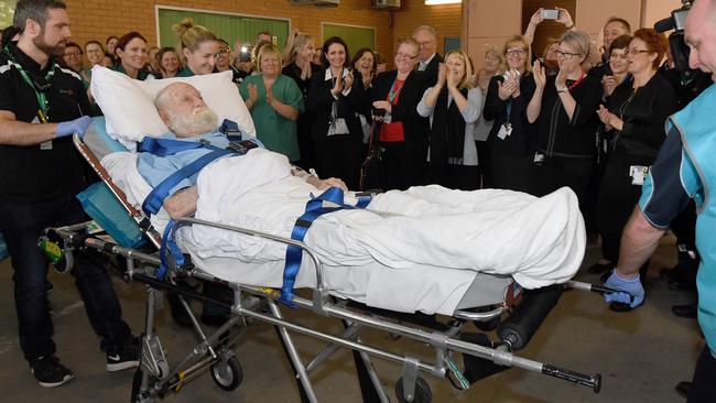 The last patient, Ronald Thomas, was moved from old RAH to the new RAH. Photo Naomi Jellicoe