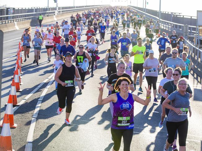 Run the Bridge Fun Run 2020 across Tasman Bridge. Picture: RICHARD JUPE