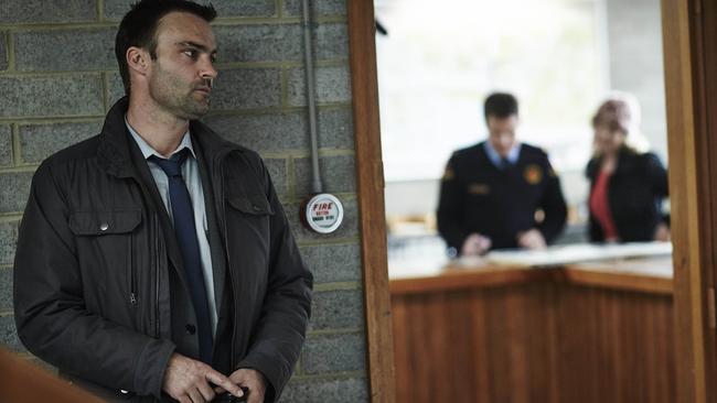 Detective Brian Dutch, played by Matthew Le Nevez, at the country police station. Picture: BEN KING