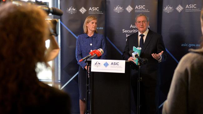 ASIC deputy chair Sarah Court, left, with ASIC chairman Joe Longo. Picture: NewsWire / Josie Hayden