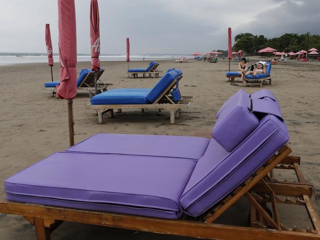 Empty sun chairs scatter a beach as tourism on the resort island disappears due to the coronavirus outbreak. Picture: AP